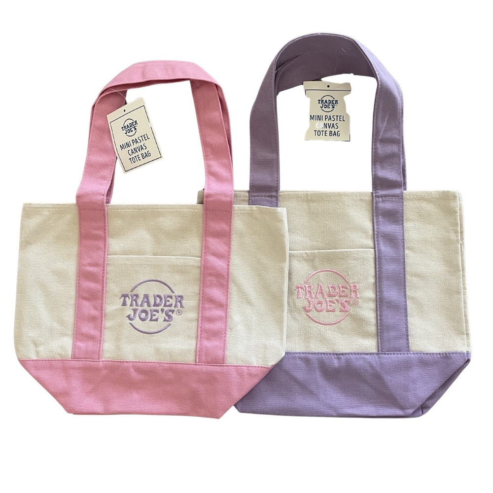 Trader Joe's Mini Pastel Canvas Tote Bag - Pink & Lavender